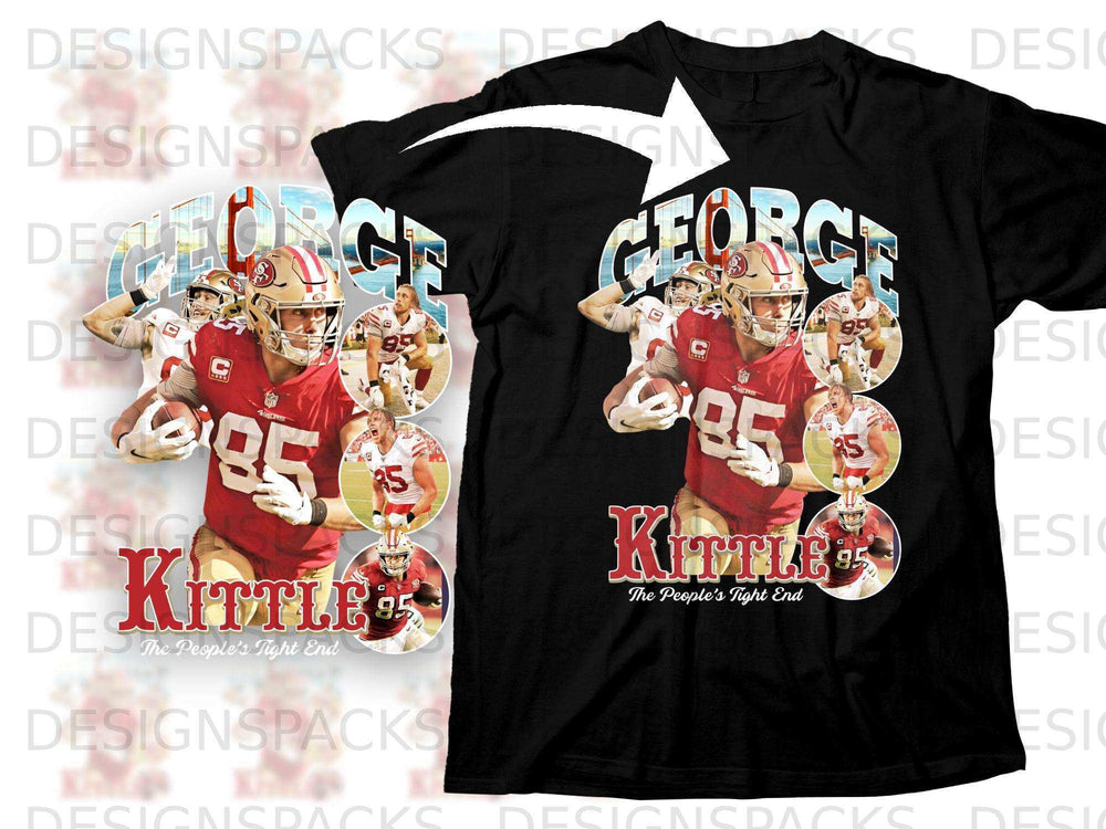 Black t-shirt with George Kittle "85" and "The People's Tight End" graphic.