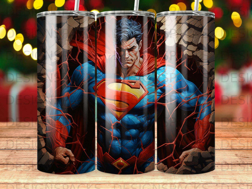 Superman bursting through cracked concrete, a superhero illustration.