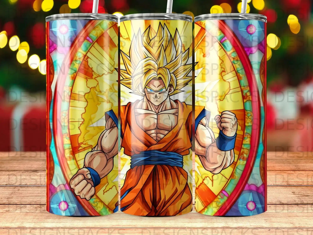 Super Saiyan Goku in stained glass, a tumbler wrap design.