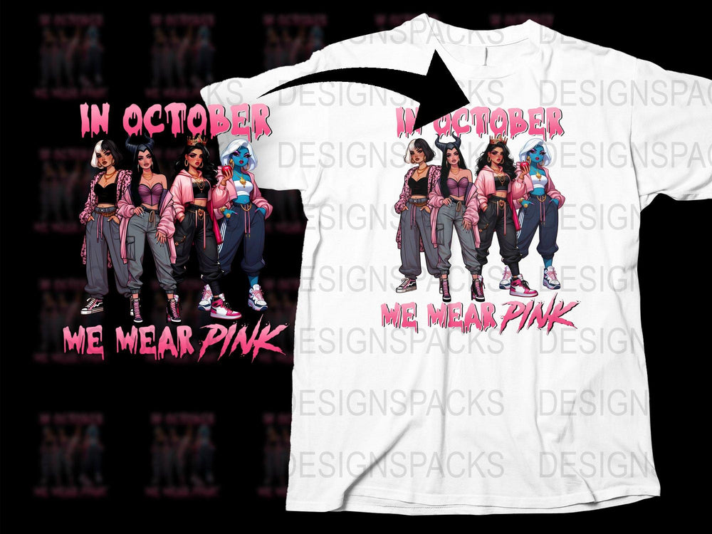 In October We Wear Pink T-Shirt, Trendy Graphic Tee, Fashion Statement Top, Casual Wear, Unisex Shirt Design