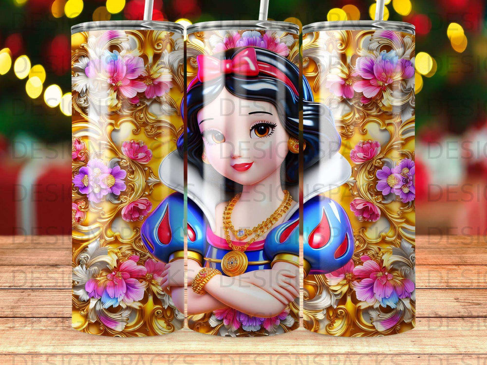 Snow White character with ornate gold and floral background.