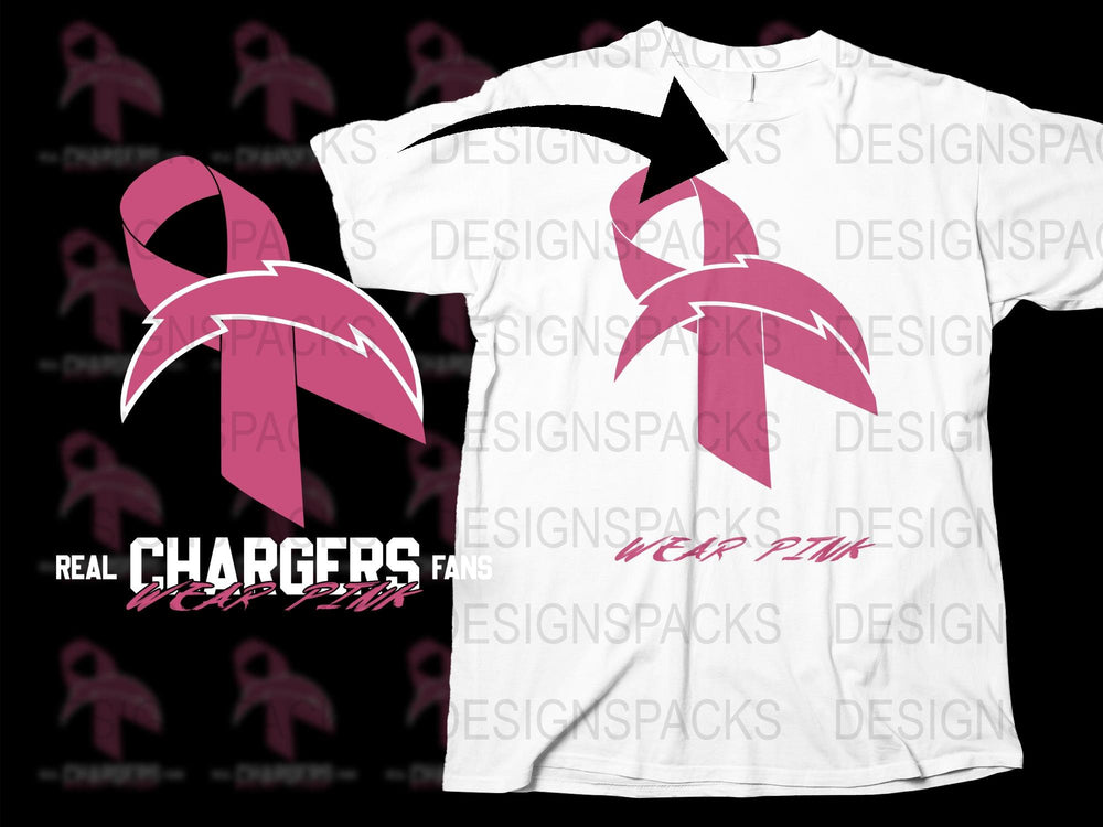 Breast Cancer Awareness T-Shirt Pink Ribbon Chargers Fans Support Gear