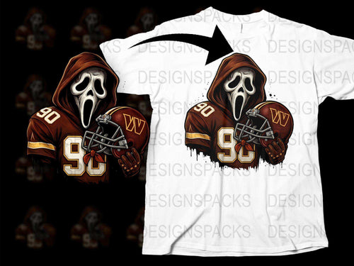 Scream Ghost Football Jersey T-Shirt, Horror Movie Fan Apparel, Sports Mashup Tee, Unique Graphic Design Shirt, Gift for Movie Lovers