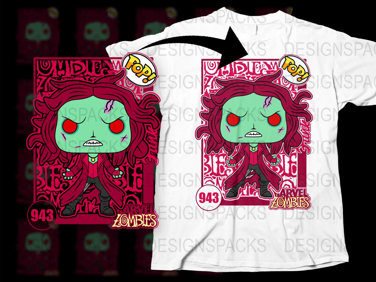 Marvel Zombies Scarlet Witch Graphic T-Shirt, Unisex Comic Print Tee, Vibrant Red and White Shirt, Collector's Edition Merchandise