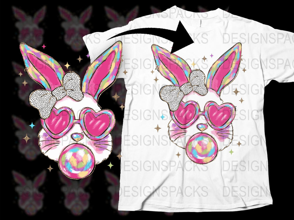 Cute Bunny T-Shirt, Sparkly Rabbit with Glasses and Bunny Ears, Kids Spring Fashion Tee, Colorful Animal Print Top