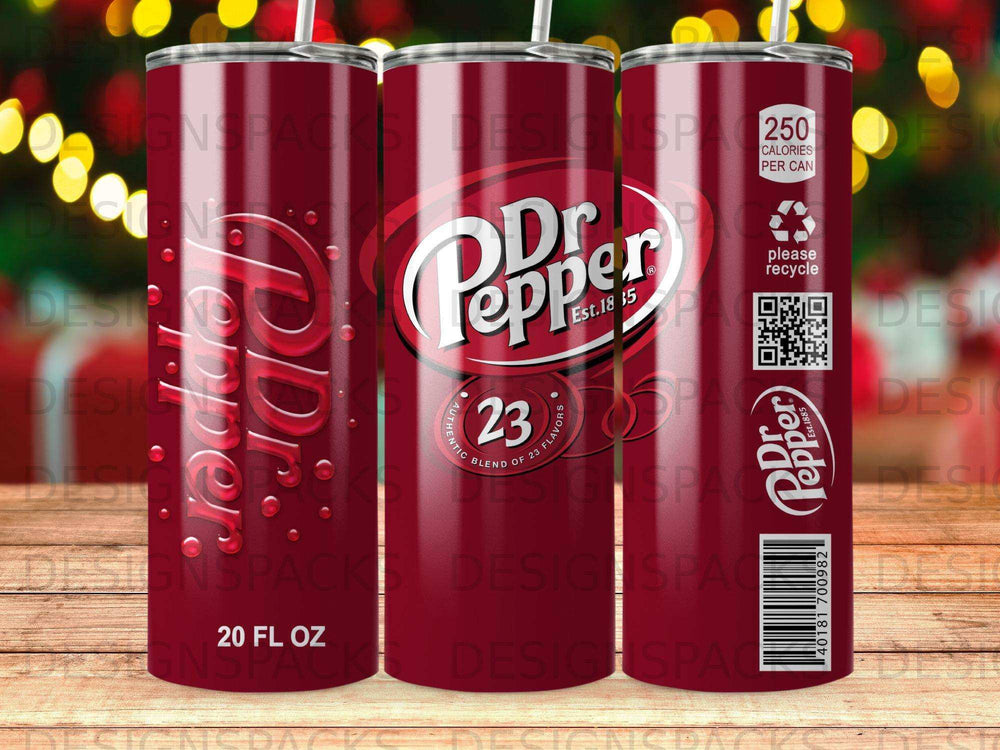 Dr Pepper 20 fl oz can with "23 flavors" and recycling symbol.