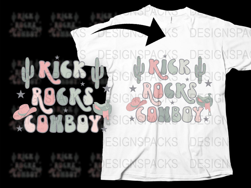 Kick Rocks Cowboy T-Shirt, Retro Graphic Tee, Vintage Style Shirt, Casual Streetwear, Unisex Fashion Top