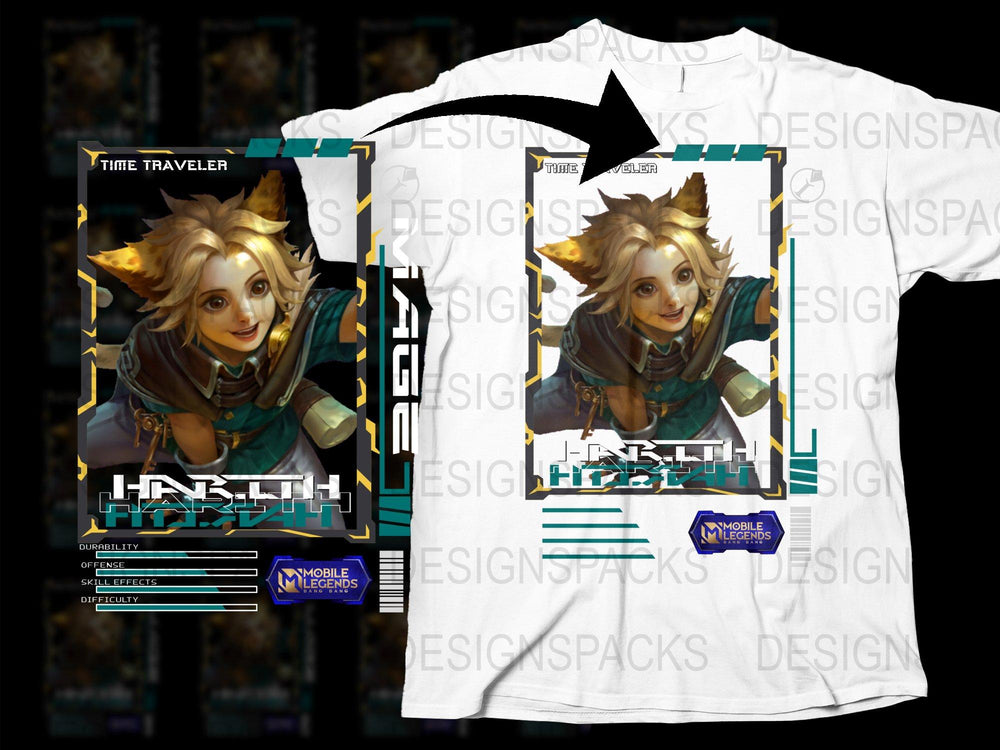 Mobile Legends Time Traveler Hero Graphic T-Shirt, Unisex White Tee, Gamer Apparel Gift