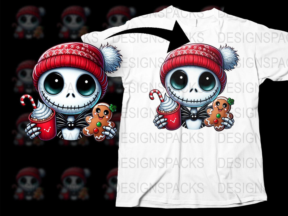 Cartoon Skull Christmas T-Shirt, Cute Skeleton with Candy Cane, Holiday Apparel, Festive Winter Clothing, Unisex Gift Idea