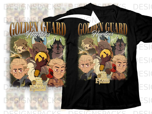 Golden Guard Hunters with Disney's The Owl House logo on a black t-shirt.