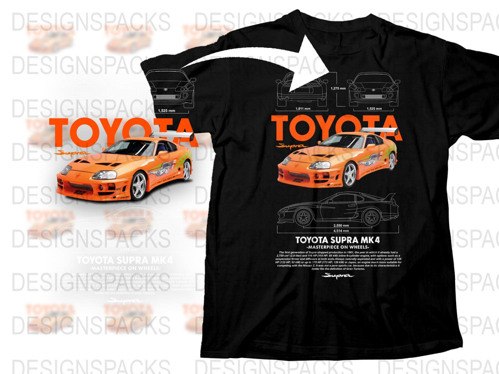 Toyota Supra MK4 Graphic T-Shirt, Orange Sports Car Print, Automotive Enthusiast Apparel, Unisex Cotton Tee