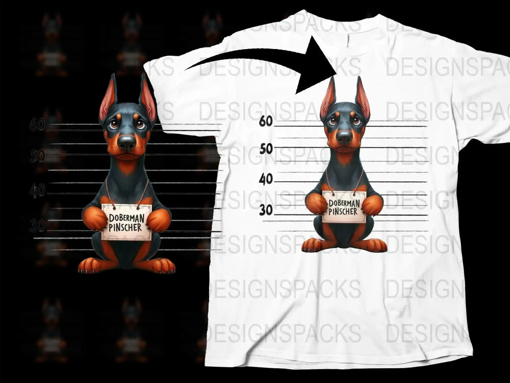 Doberman Pinscher Cartoon Graphic T-Shirt, Cute Dog Lover Gift, Unisex Adult Casual Tee, Animal Design Top, Trendy Pet Shirt.