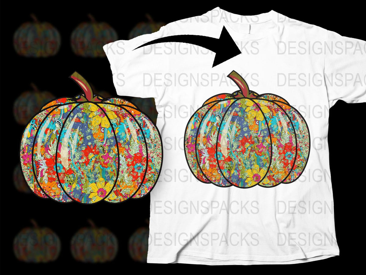 Colorful Abstract Art Pumpkin Design T-Shirt, Autumn Festival Wear, Unique Fall Apparel