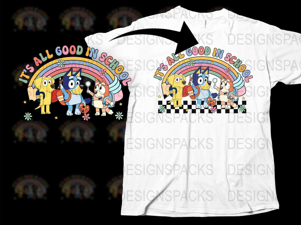 Kids Rainbow T-Shirt, Cute Animal and School Supplies Graphic, Playful Unisex Children's Tee