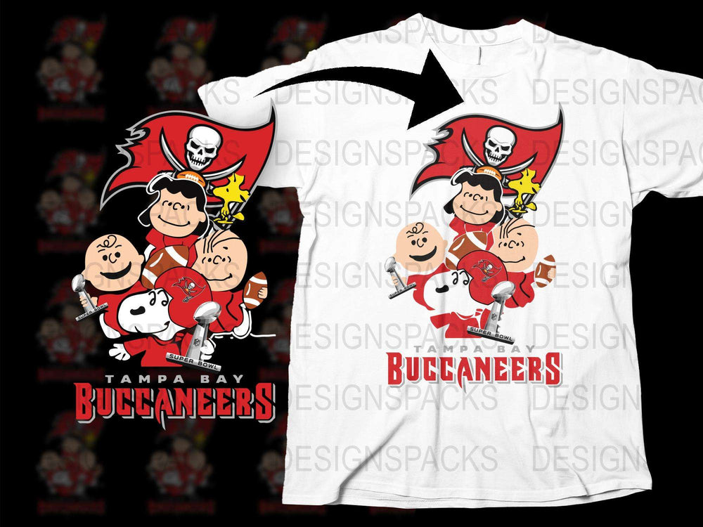 Tampa Bay Buccaneers Peanuts Cartoon Graphic T-Shirt, Skull Logo, Football Fans Apparel, White Unisex Tee
