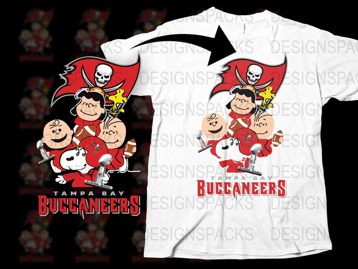 Tampa Bay Buccaneers Peanuts Cartoon Graphic T-Shirt, Skull Logo, Football Fans Apparel, White Unisex Tee