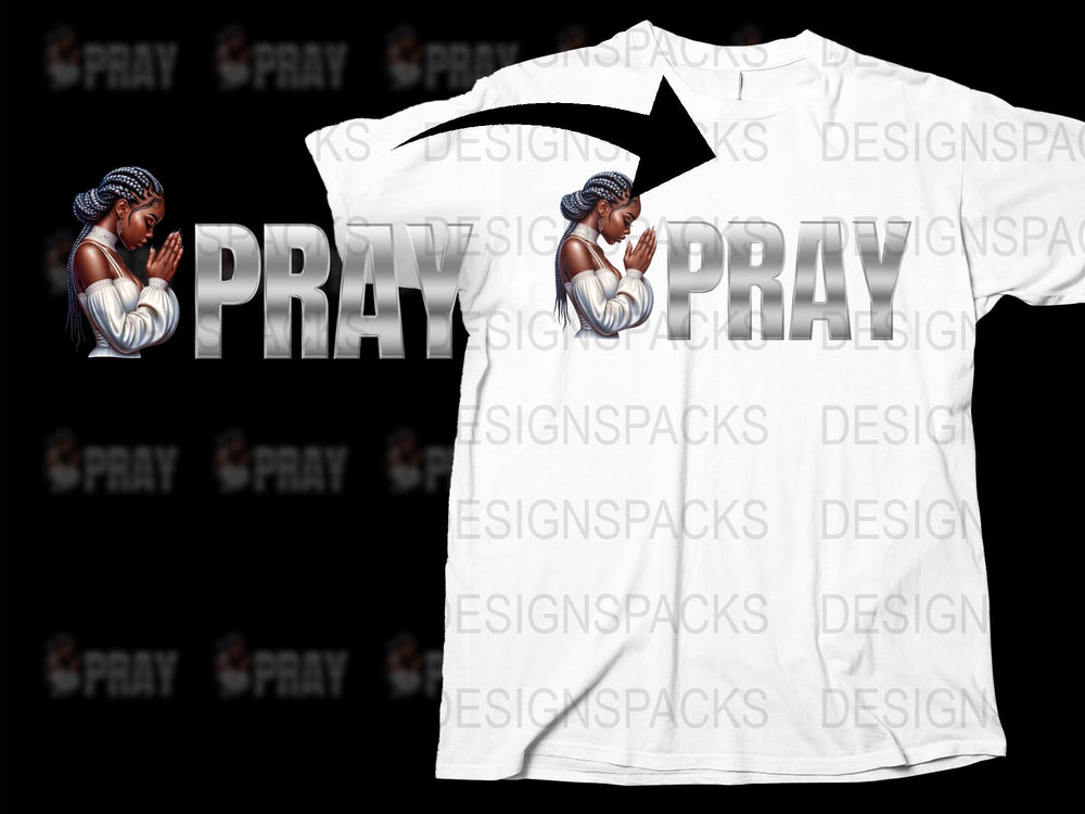 Pray Graphic T-Shirt, Spiritual Woman Praying Design, White Casual Tee, Christian Apparel, Inspirational Clothing, Faith-Based Gift