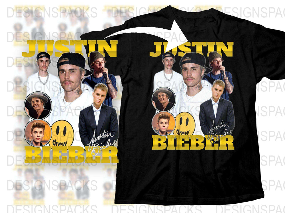Justin Bieber Collage T-Shirt, Pop Singer Photo Graphic Tee, Music Fan Apparel