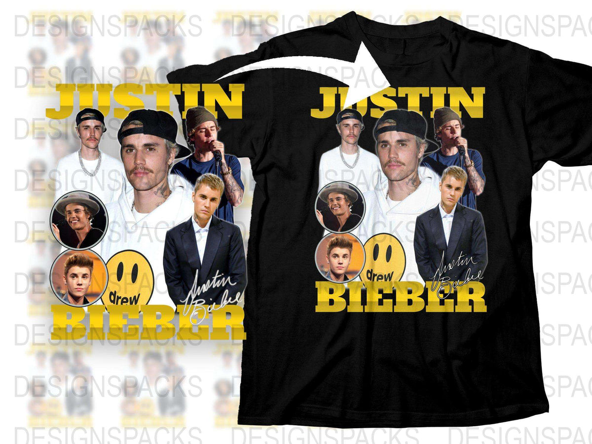 Justin Bieber Collage T-Shirt, Pop Singer Photo Graphic Tee, Music Fan Apparel