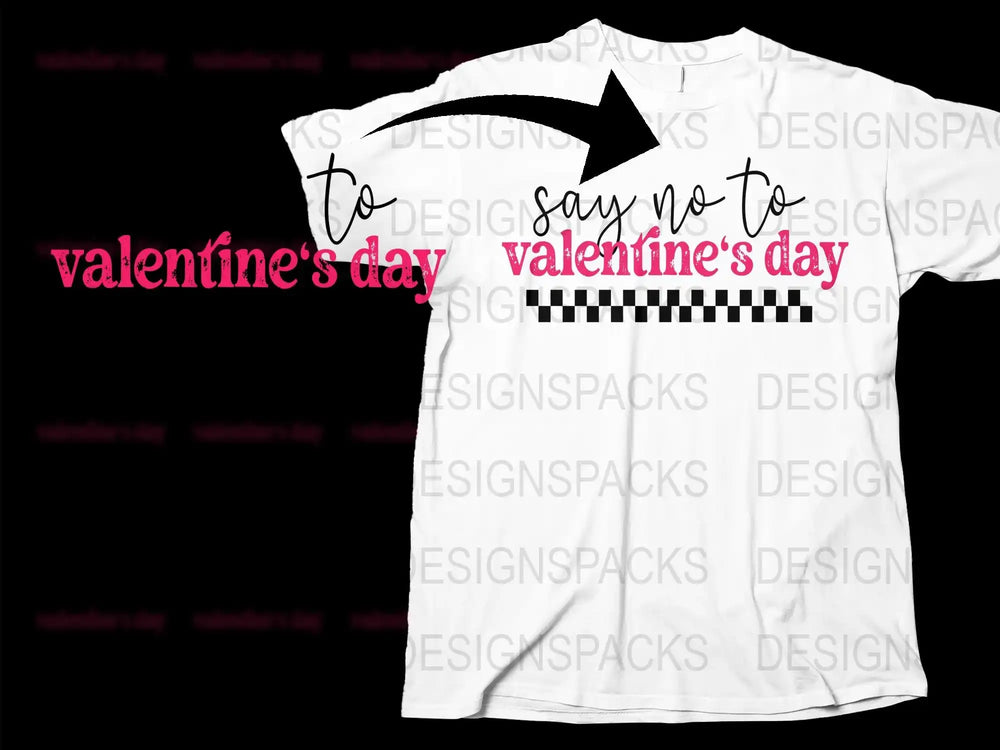 Valentine's Day T-Shirt, White No to Valentine's Arrow Heart Checkerboard Design