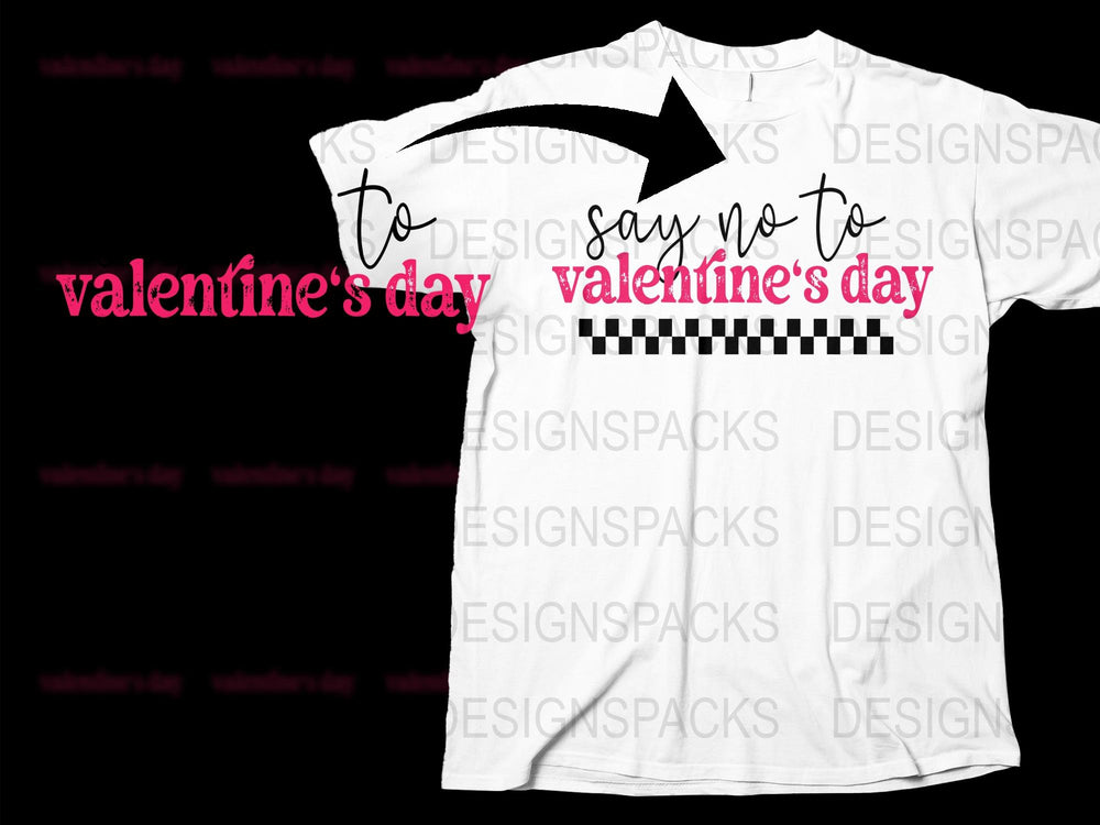 Valentine's Day T-Shirt, White No to Valentine's Arrow Heart Checkerboard Design