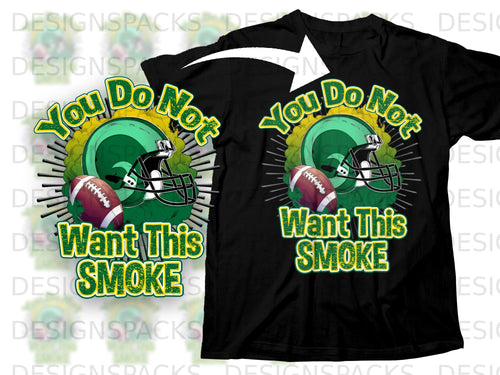 Black t-shirt with green and yellow text reading 