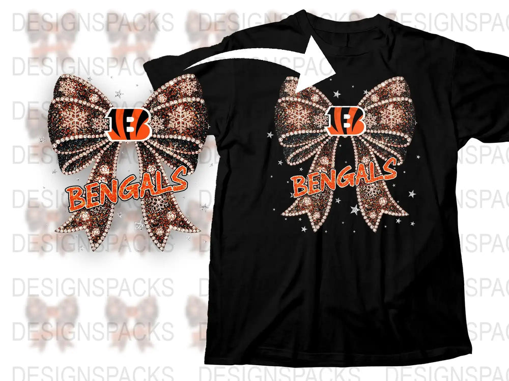 Cincinnati Bengals Rhinestone T-Shirt, Sparkly Football Fan Gear, Black Team Support Tee