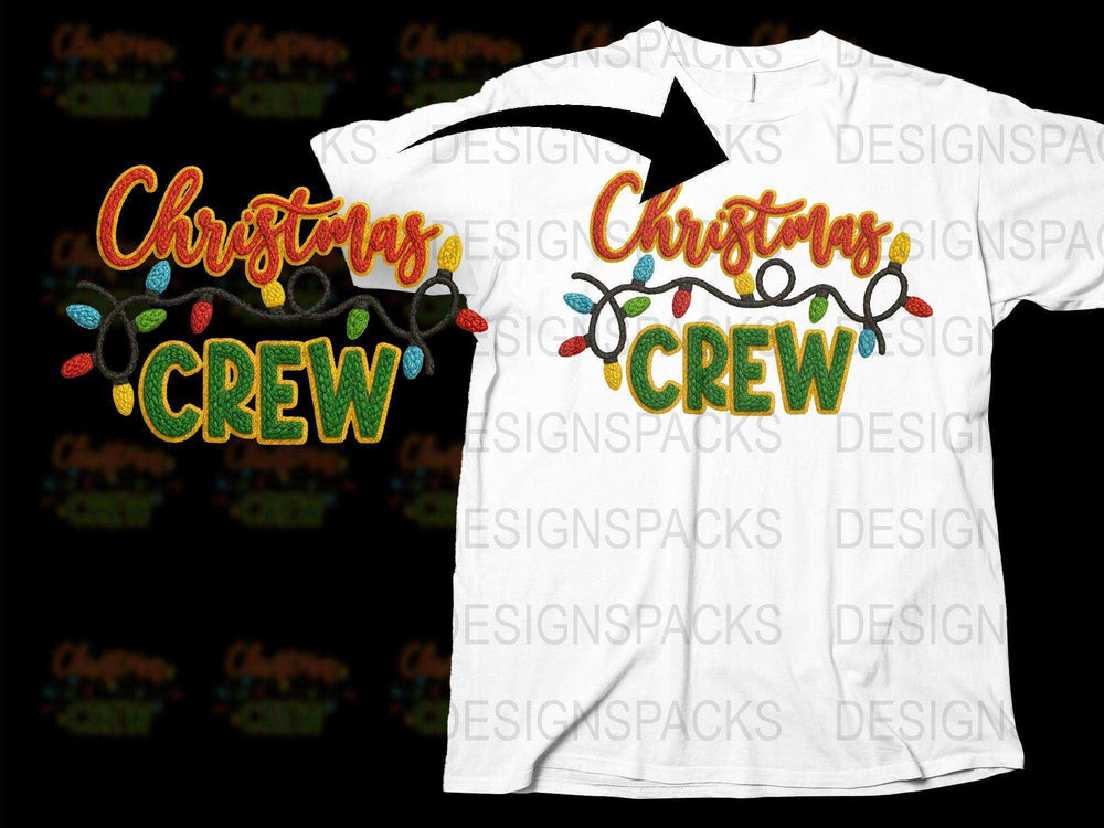 Christmas Crew Holiday T-Shirt with Colorful Light Design, Festive Family Matching Outfits