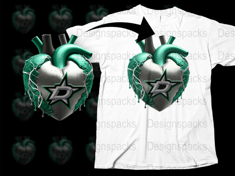 Unique Dallas Stars Heart Graphic T-Shirt, 3D Hockey Team Logo Tee, Stylish Sports Apparel for Fans