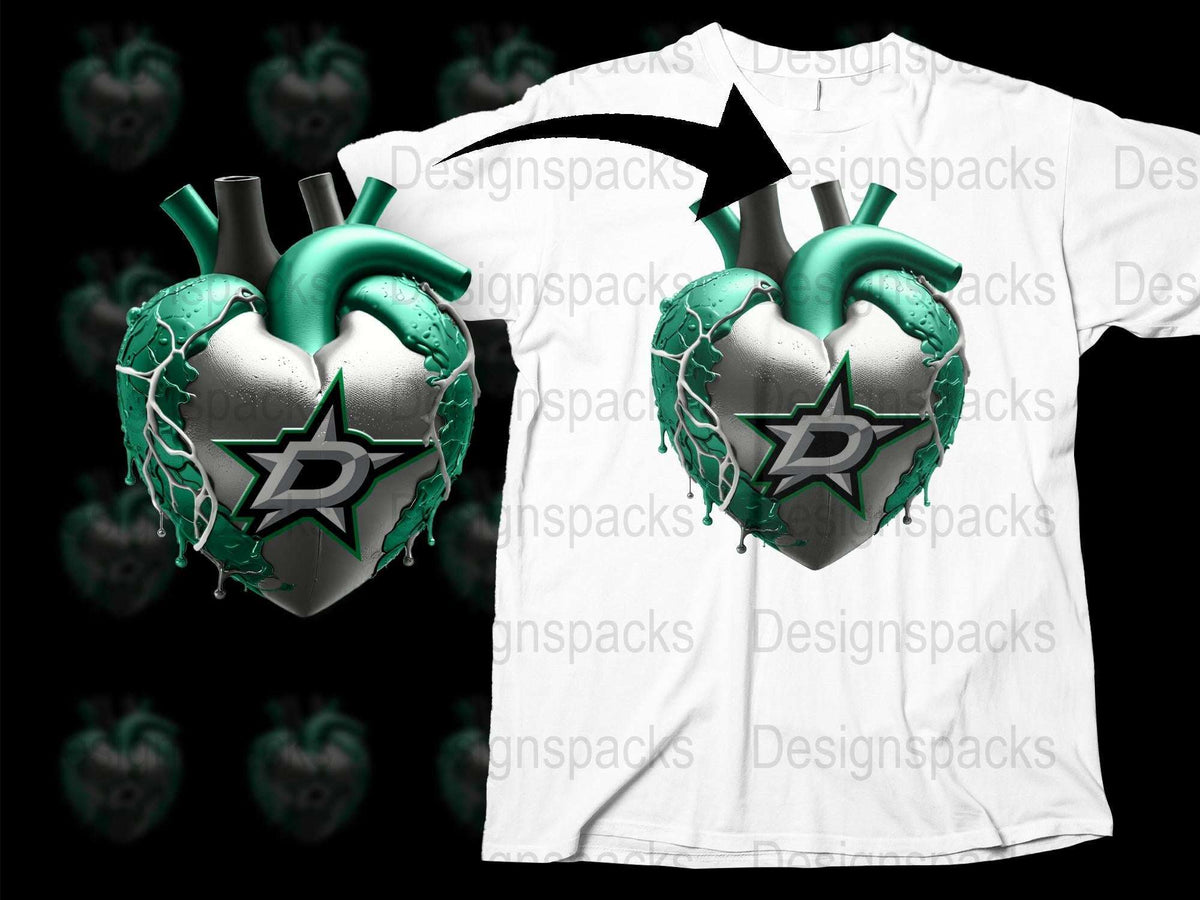 Unique Dallas Stars Heart Graphic T-Shirt, 3D Hockey Team Logo Tee, Stylish Sports Apparel for Fans