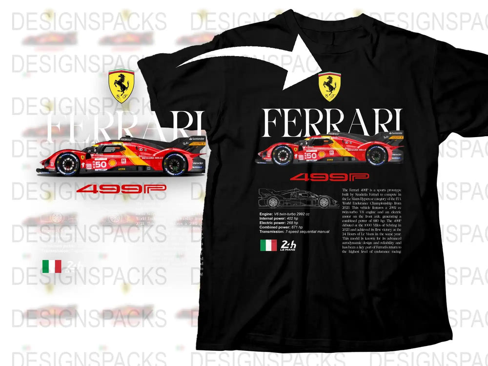 Ferrari Racing Car Graphic T-Shirt, Formula One Fan Apparel, Motorsport Red Car Design Tee