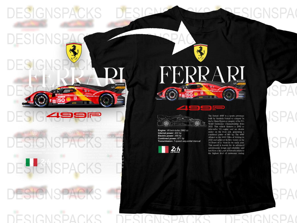 Ferrari Racing Car Graphic T-Shirt, Formula One Fan Apparel, Motorsport Red Car Design Tee