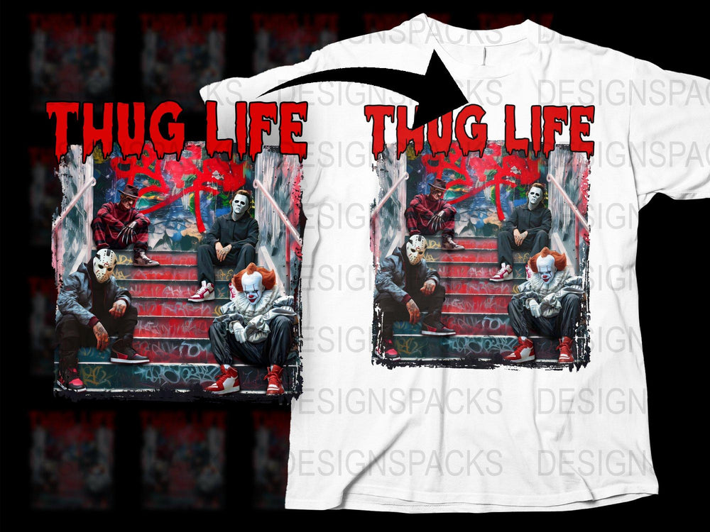 Thug Life Graphic T-Shirt, Urban Street Style Tee, Cool Clown Mask Design, Unisex Fashion Shirt