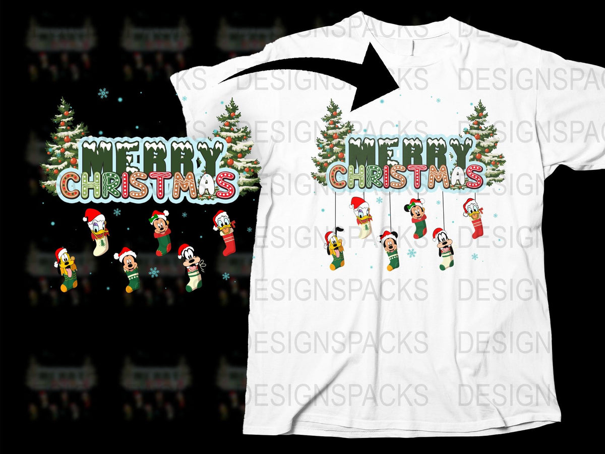 Festive Christmas T-Shirt with Santa and Trees, Holiday Casual Wear, Unisex Graphic Tee