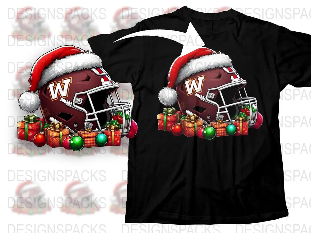 Christmas Football T-Shirt, Festive Santa Hat Helmet Design, Holiday Graphic Tee, Sports Fan Gift