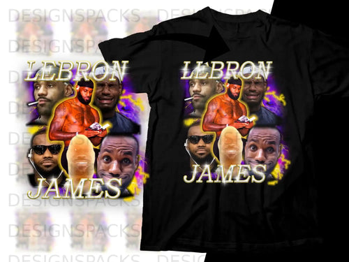 LeBron James faces collage on a black t-shirt with 