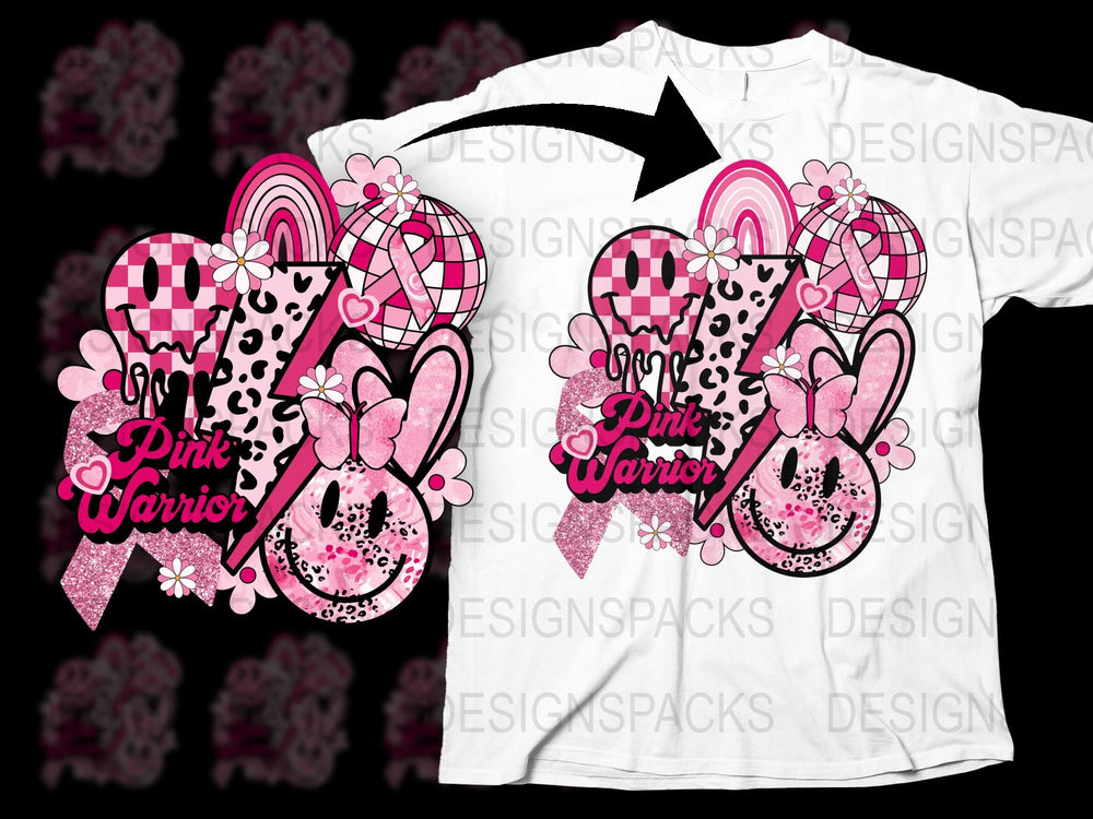 Pink Warrior Breast Cancer Awareness T-Shirt, Leopard Print Ribbon Graphic Tee, Women's Inspirational Shirt