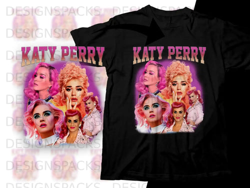 Katy Perry collage t-shirt design with three portraits of the singer.