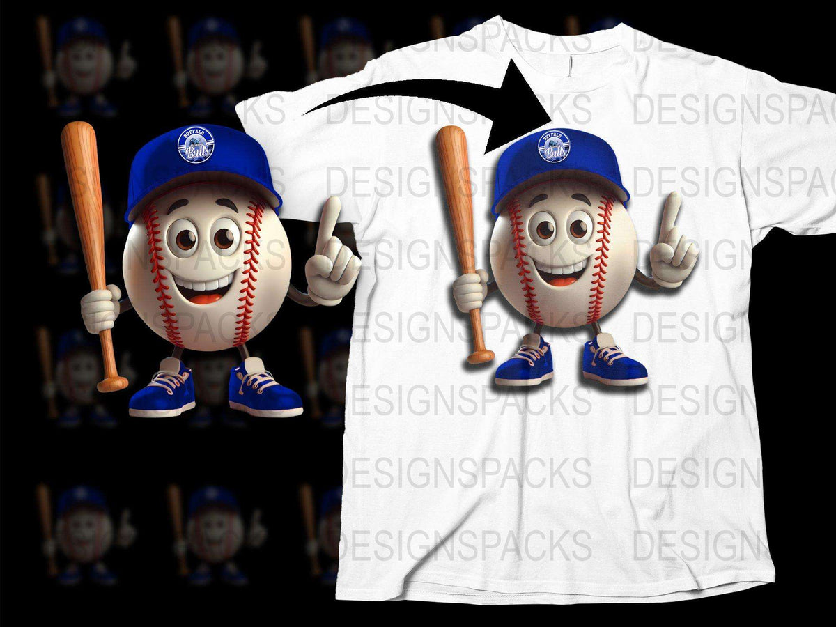 Fun Baseball Cartoon Character T-Shirt, Kids Sports Graphic Tee, Casual White Youth Top