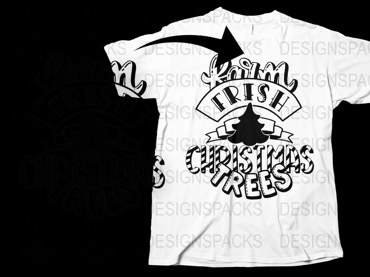 Irish Christmas Trees Graphic T-Shirt, Festive Holiday Tee, Men's Women's Unisex Design, Black and White Cotton Shirt