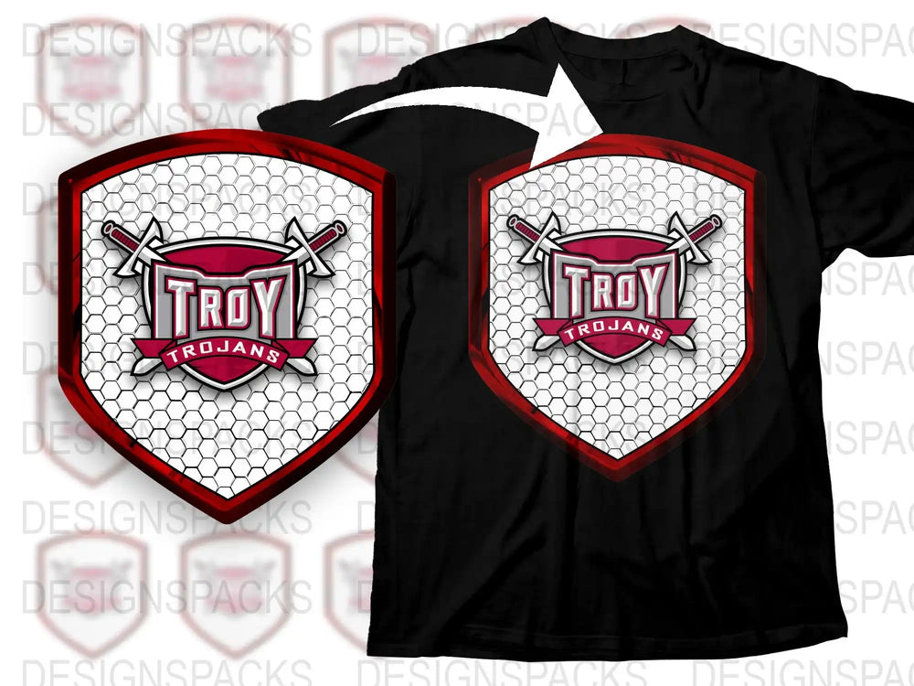 Troy Trojans T-Shirt Graphic Tee, Retro Sports Logo, High School Team, Black and Red, Unisex Fit