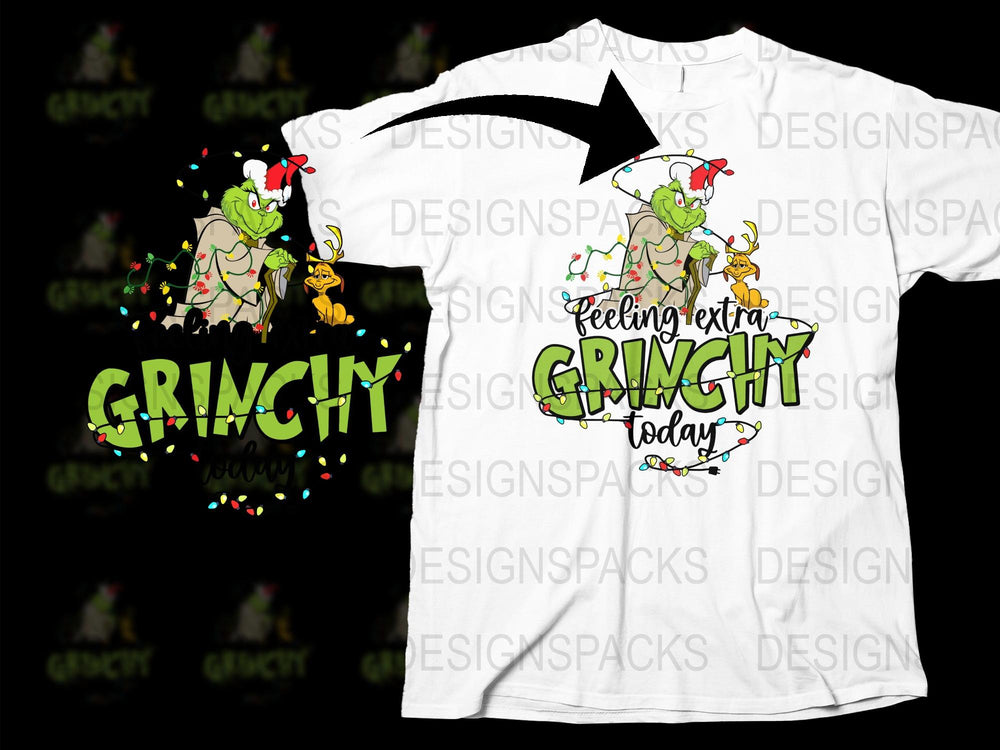 Grinchy Feeling Extra Today T-Shirt, Funny Christmas Holiday Tee, Unisex White Shirt with Colorful Print
