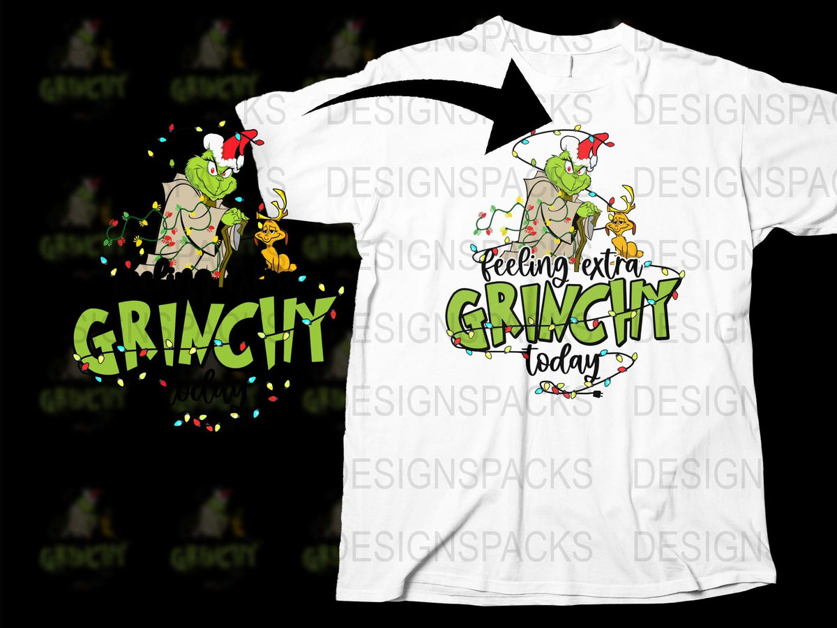 Grinchy Feeling Extra Today T-Shirt, Funny Christmas Holiday Tee, Unisex White Shirt with Colorful Print