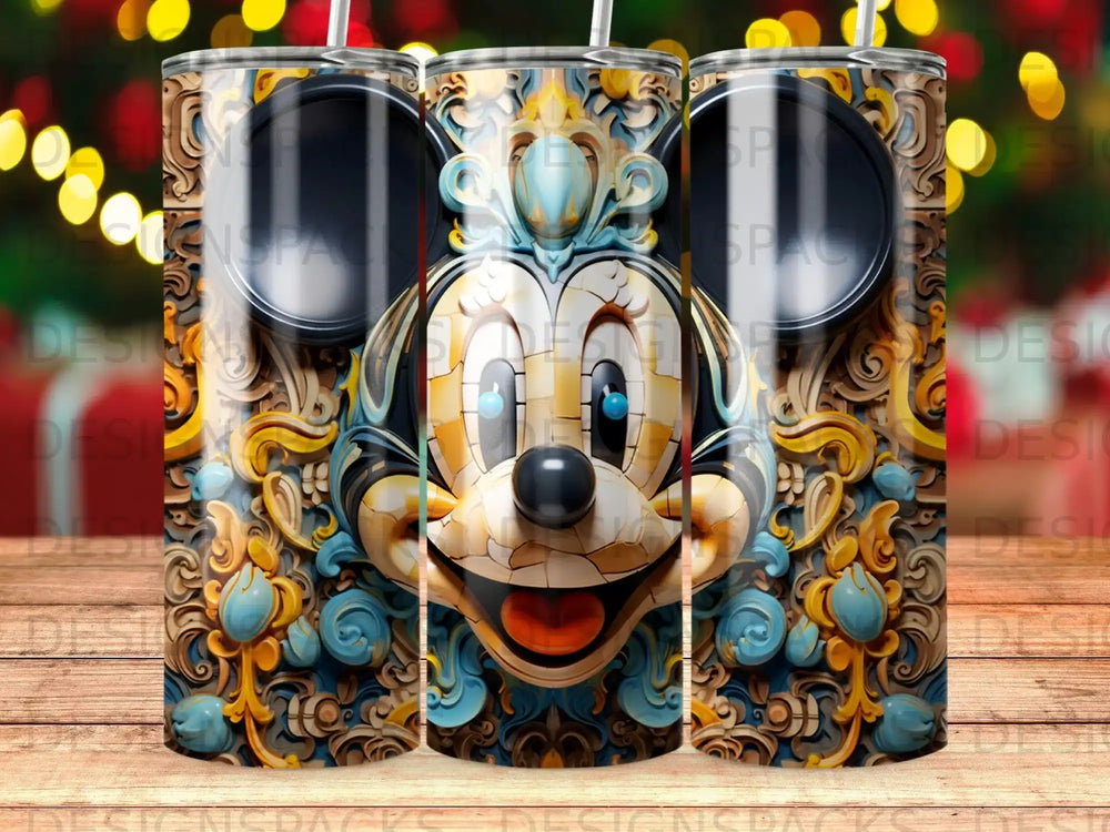 Mickey Mouse head with ornate gold and blue filigree design.