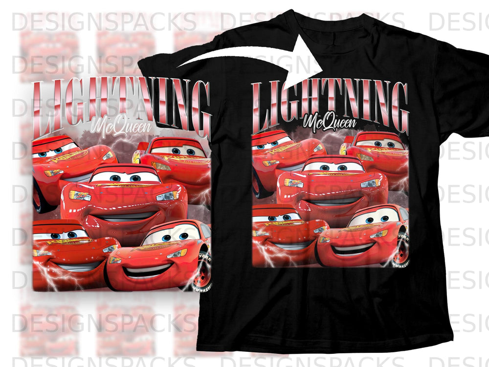 Black t-shirt featuring Lightning McQueen and the text "LIGHTNING McQueen".