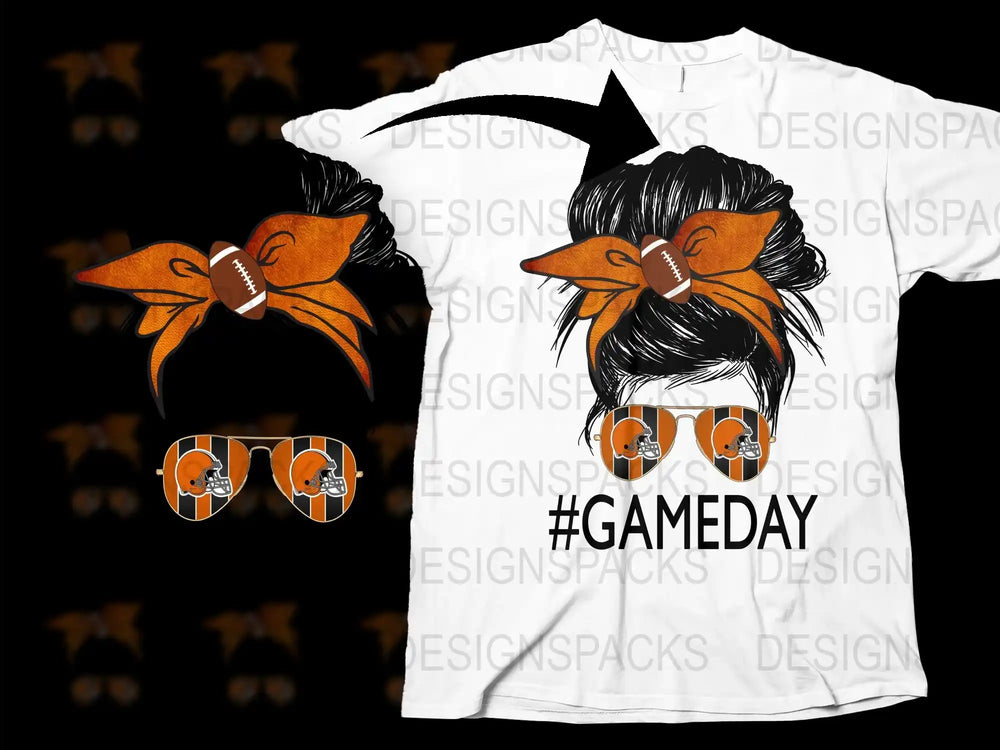 Game Day Football T-Shirt and Bow Set, Women's Sports Fan Apparel, Graphic Tee with Matching Hair Accessories