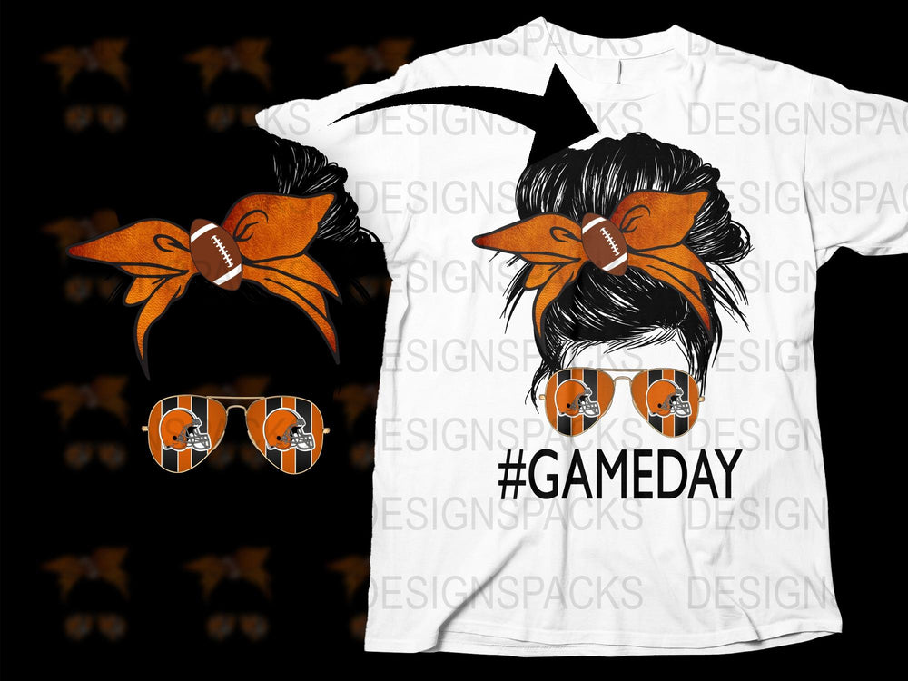 Game Day Football T-Shirt and Bow Set, Women's Sports Fan Apparel, Graphic Tee with Matching Hair Accessories