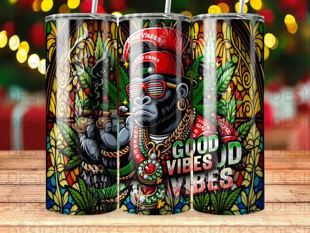 Gorilla in sunglasses smoking a cigar, with "Good Vibes" text.