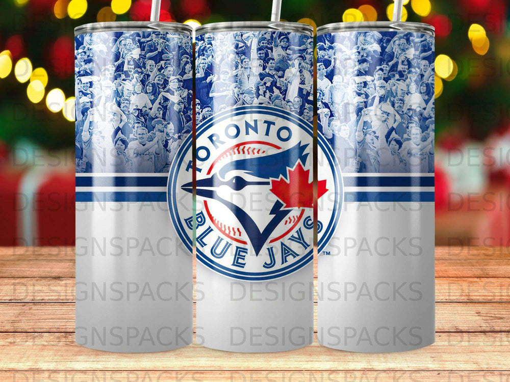 Toronto Blue Jays tumbler with crowd background.