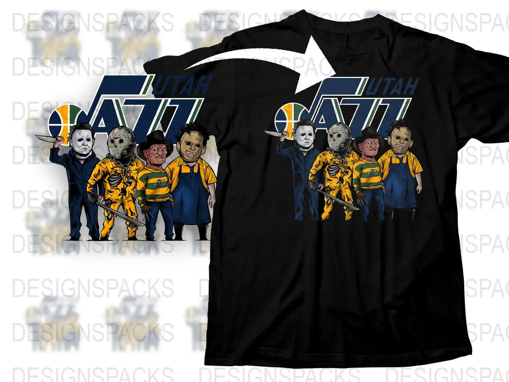 Utah Horror Movie Characters Basketball Team T-Shirt, Unique Graphic Tee, Horror Film Fans Apparel